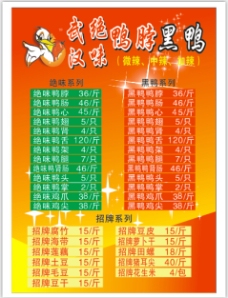 武汉鸭脖黑鸭价目表 招牌