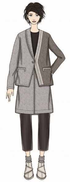 日系个性风长款大衣女装服装效果图