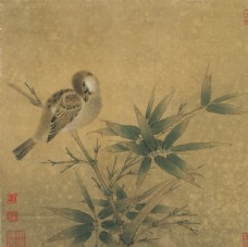 古风类花鸟工笔画临宋竹雀图