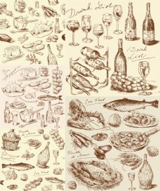 手绘线稿厨房食物元素