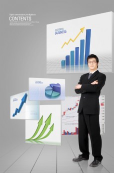 商务分层统计图元素与商务人物PSD分层素材