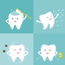 高兴卡通牙齿护理矢量素材图片