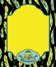 黄色背景巴西色羽毛背景边框