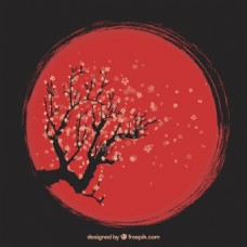 手绘艺术樱桃树背景