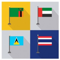 赞比亚阿拉伯联合酋长国圣露西亚和泰国国旗