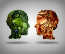 绿色蔬菜水果蔬菜人脑与垃圾食品人脑