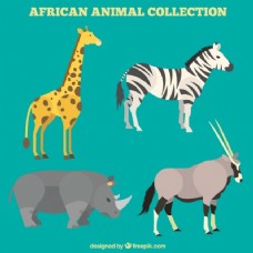 可爱的非洲动物在平面设计