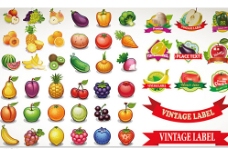素材瓜果美味瓜果与标签矢量素材图片