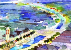 手绘滨水景观设计效果图图片
