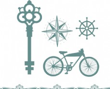 古代钥匙自行车古典花纹边框图片