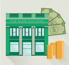 银行建筑及货币设计矢量素材