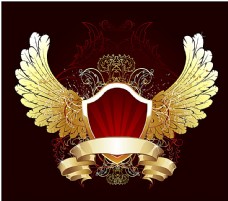 欧式花纹背景金色盾牌与翅膀