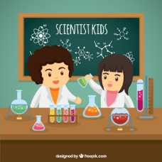 科学实验科学家们在实验室里实验的孩子