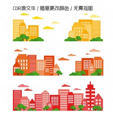 木材彩色城市楼群矢量图图片
