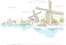 荷兰小镇风景插画图片