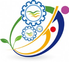 绿色叶子齿轮Logo模板图片
