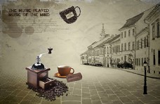 咖啡杯咖啡豆与咖啡机