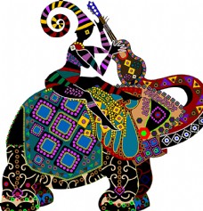 时尚线条大象与人纹矢量图片
