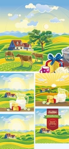 矢量卡通欧洲农场风景