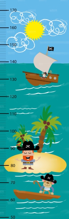 卡通量身高尺海盗帆船设计矢量素材