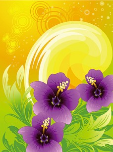 黄色背景多彩花卉装饰背景矢量素材图片