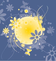 黄色背景花卉月亮