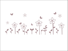花草蝴蝶和花朵小草矢量图