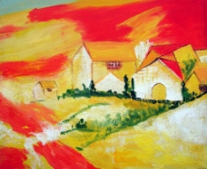 抽象派田园小屋风景油画