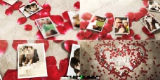 视频模板地板上的浪漫花瓣爱心相片展示AE模板
