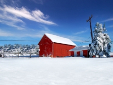 红房子白雪下的红色房子影楼摄影背景图片