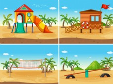 卡通沙滩风景矢量素材图片