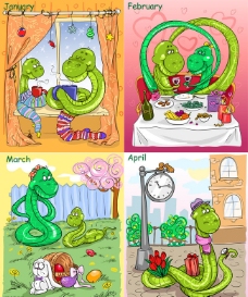 2013年卡通蛇日历封面设计矢量素材
