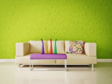 绿色沙发背景墙与茶几