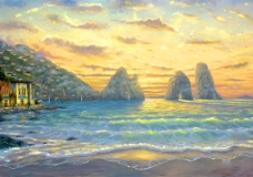 托马斯后现代风格海边夕阳落日风景油画