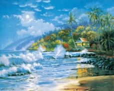 沙滩海浪现代风格油画