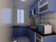 橱房蓝色厨房橱柜模型