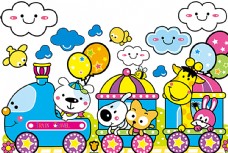 动物插图乘火车的小动物插画矢量素材图片