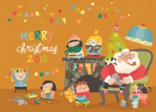 儿童礼物矢量卡通圣诞老人与儿童和礼物
