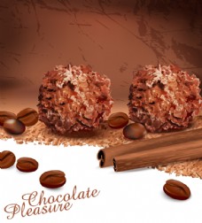 美味咖啡美味巧克力球和咖啡豆矢量素材下载