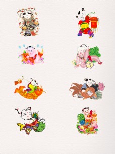 8款元旦节日素材手绘中国风福娃
