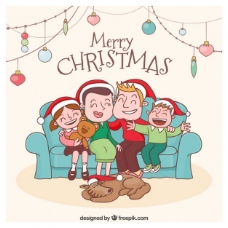 情人节快乐圣诞家庭的可爱插图