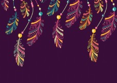深紫色捕梦网羽毛装饰矢量背景素材