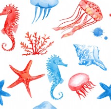水彩绘海洋生物背景
