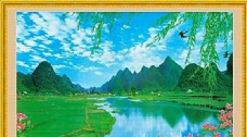 山水风景画中堂画分层插画PSD格式0043