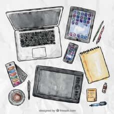 书本笔记本电脑平板电脑智能手机及书写工具