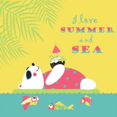 卡通夏季海边的熊动物素材