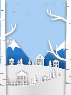 手绘建筑雪地背景