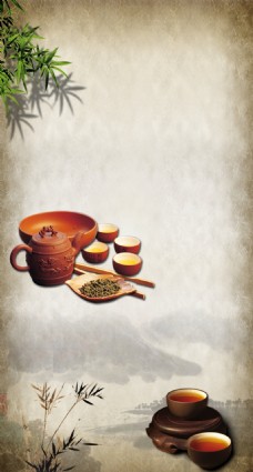 古典风格茶壶茶杯海报背景设计