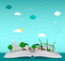 书本中的绿色城市插画