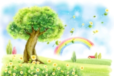 卡通彩虹大树背景图片